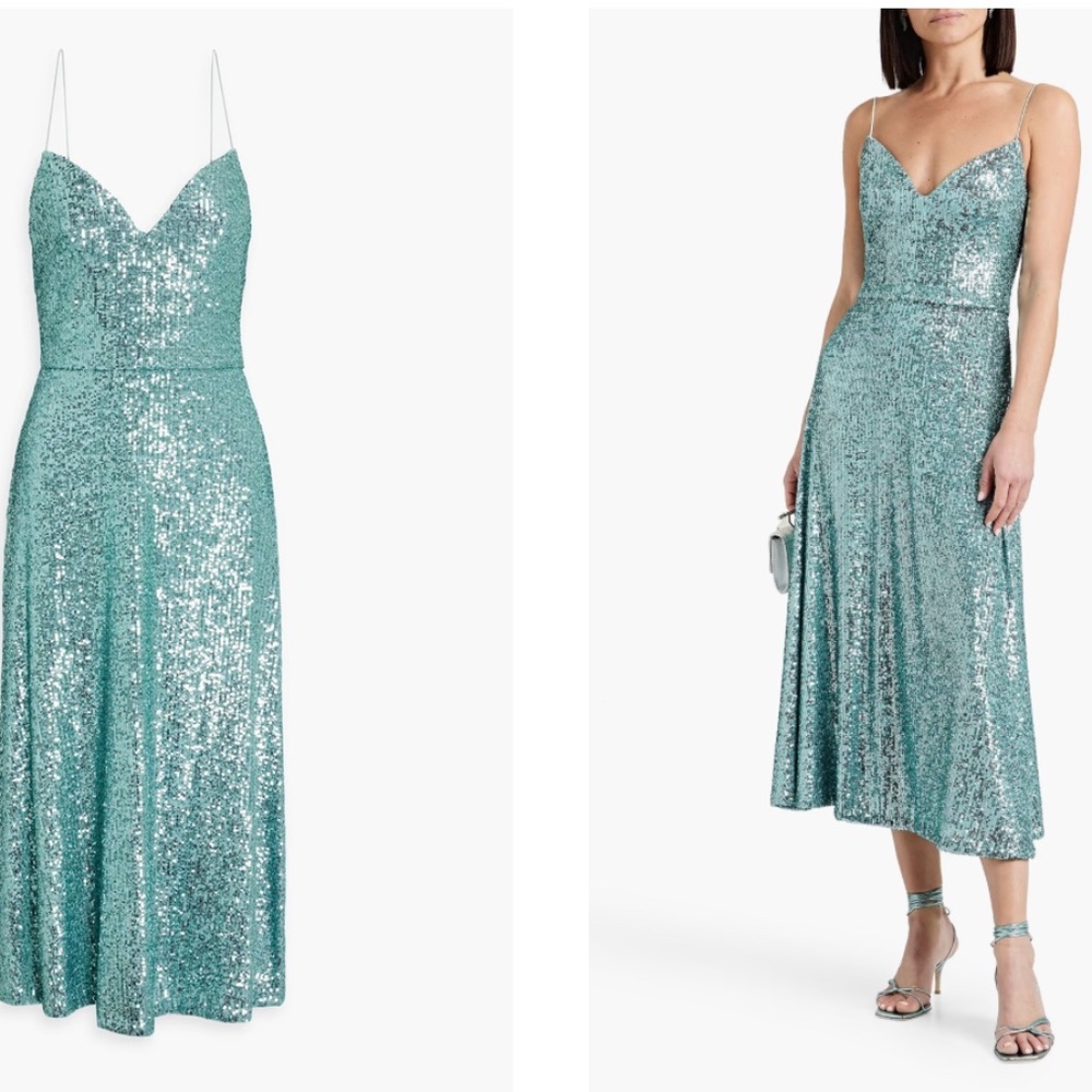 MONIQUE LHUILLIER Sequined stretch-tulle midi dress